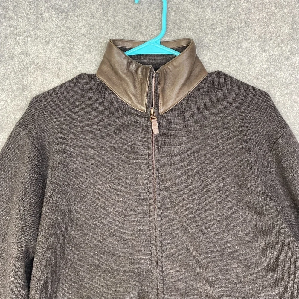 Tommy Bahama Sweater Mens Small Merino Wool Full Zip Academia Preppy Elbow Patch